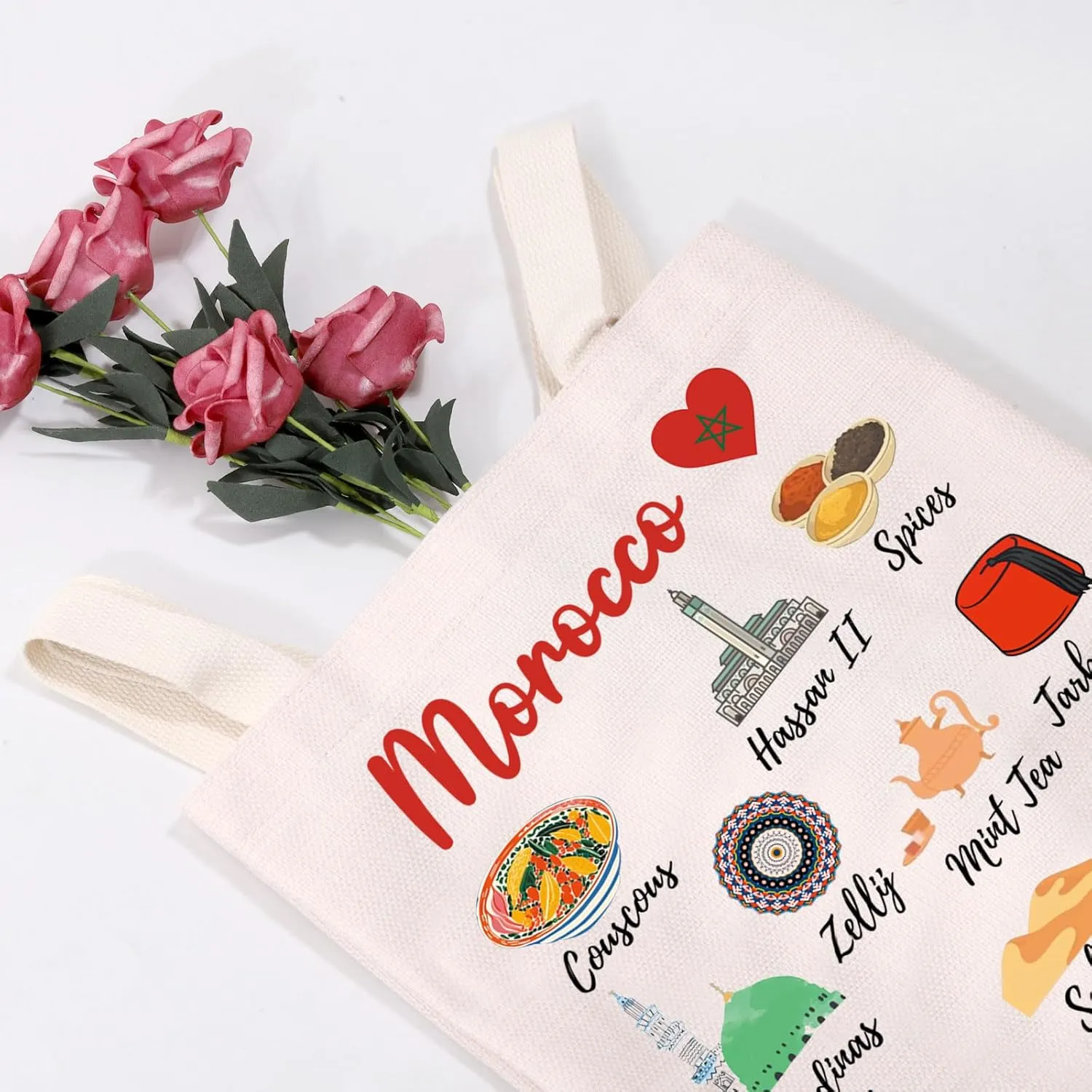 MEIKIUP Morocco Culture Travel Tote Bag Morocco Vacation Souvenir Gift Moroccan Landmarks Souvenir Shopping Handbag
