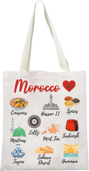 MEIKIUP Morocco Culture Travel Tote Bag Morocco Vacation Souvenir Gift Moroccan Landmarks Souvenir Shopping Handbag