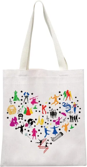 MEIKIUP Musical Heart Canvas Tote Bag Musical Theatre Gift Musical Theater Lover Shoulder Bag Drama Acting Gift