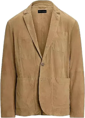 Men 2-Button Classic Suede Leather Blazer Sport Coat Jacket Single Breasted Blazer for Men