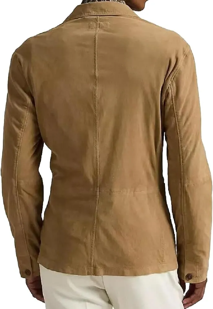 Men 2-Button Classic Suede Leather Blazer Sport Coat Jacket Single Breasted Blazer for Men