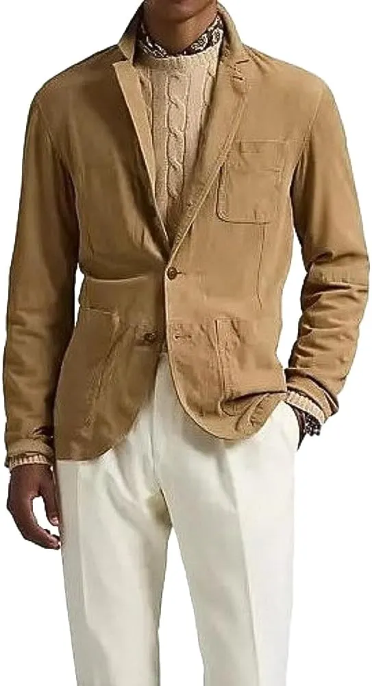 Men 2-Button Classic Suede Leather Blazer Sport Coat Jacket Single Breasted Blazer for Men
