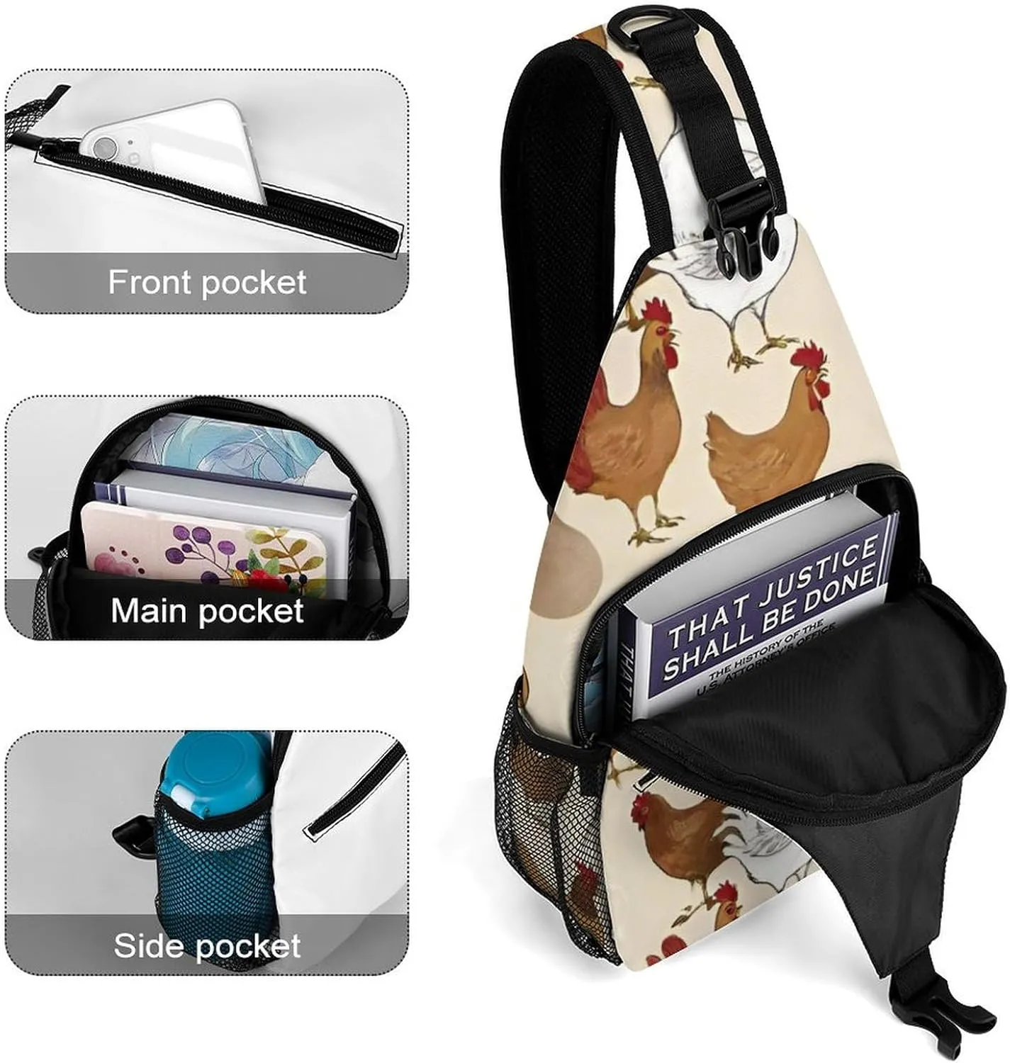 Men & Women Gym Crossbody Sack Satchel Outdoor Hiking Bag, A Brood Of Chickens Art Sling Bag Backpack Backpacking for Travel Hiking - Small Tool Backpack