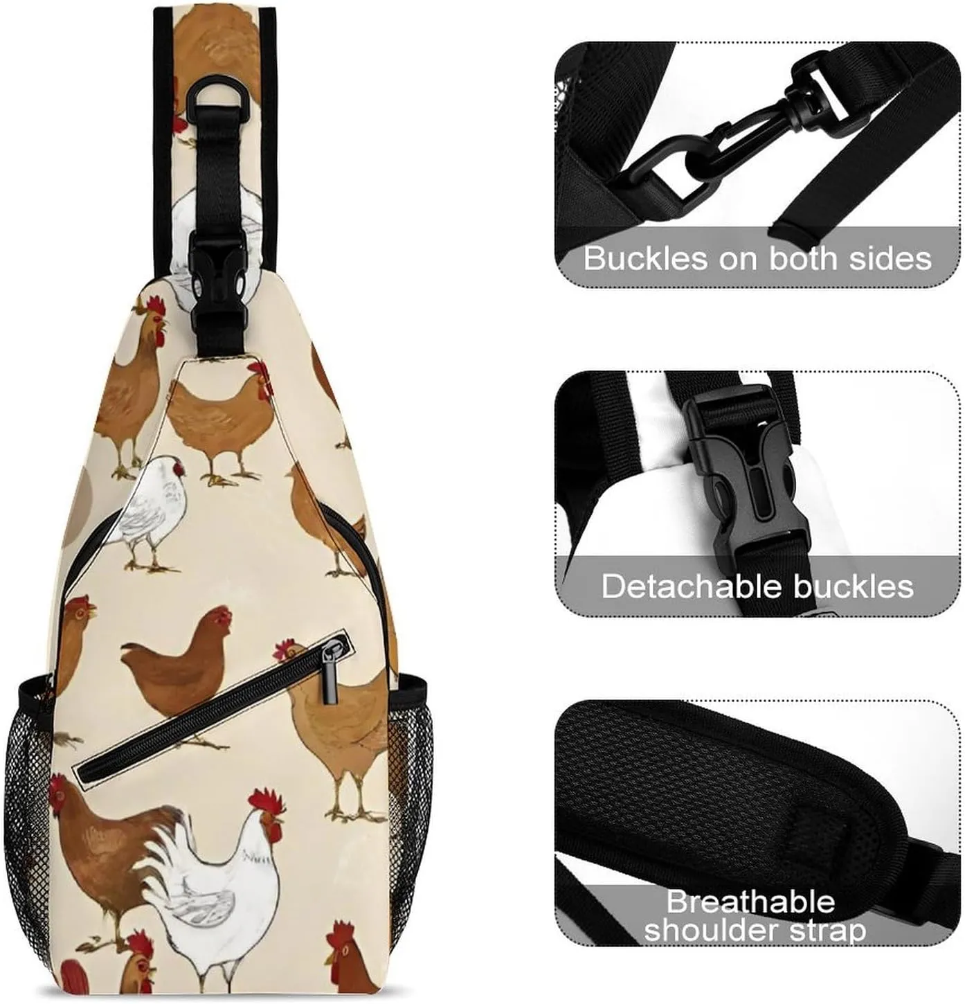 Men & Women Gym Crossbody Sack Satchel Outdoor Hiking Bag, A Brood Of Chickens Art Sling Bag Backpack Backpacking for Travel Hiking - Small Tool Backpack