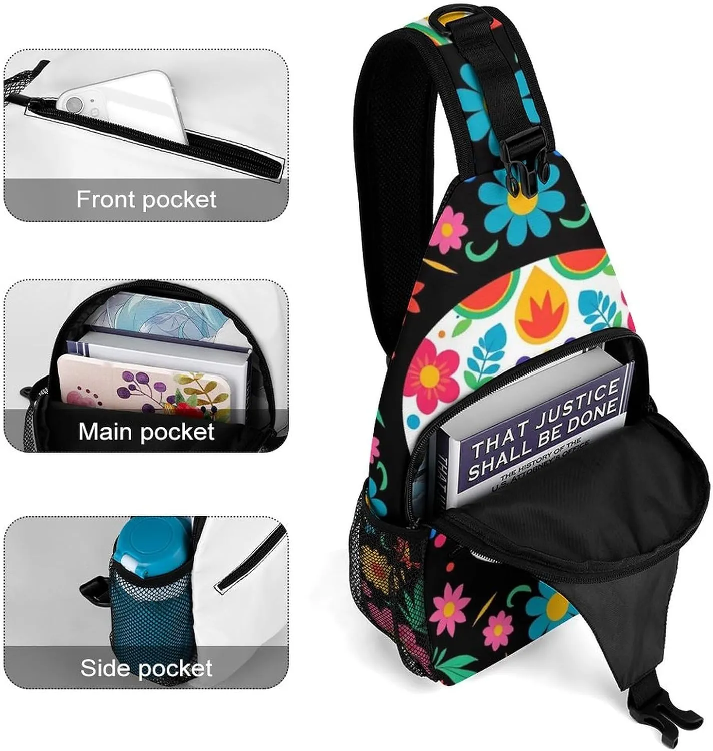 Men & Women Mexican Day Of Dead Flower Traditional Sugar Skull Sling Bag Backpack Outdoor Sport Daypack Travel Bag - Multipurpose Anti-Theft Tactical Satchel, Unbalance Chest Bag Rucksack