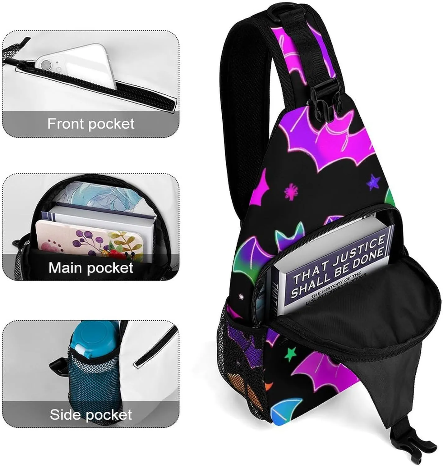 Men & Women Sling Shoulder Backpack Outdoor Sport Daypack Travel Bag - Anti-Theft Multipurpose Tote Bags, Halloween Goth Gothic Moon Star Triangle Sling Shoulder Backpacks Bag