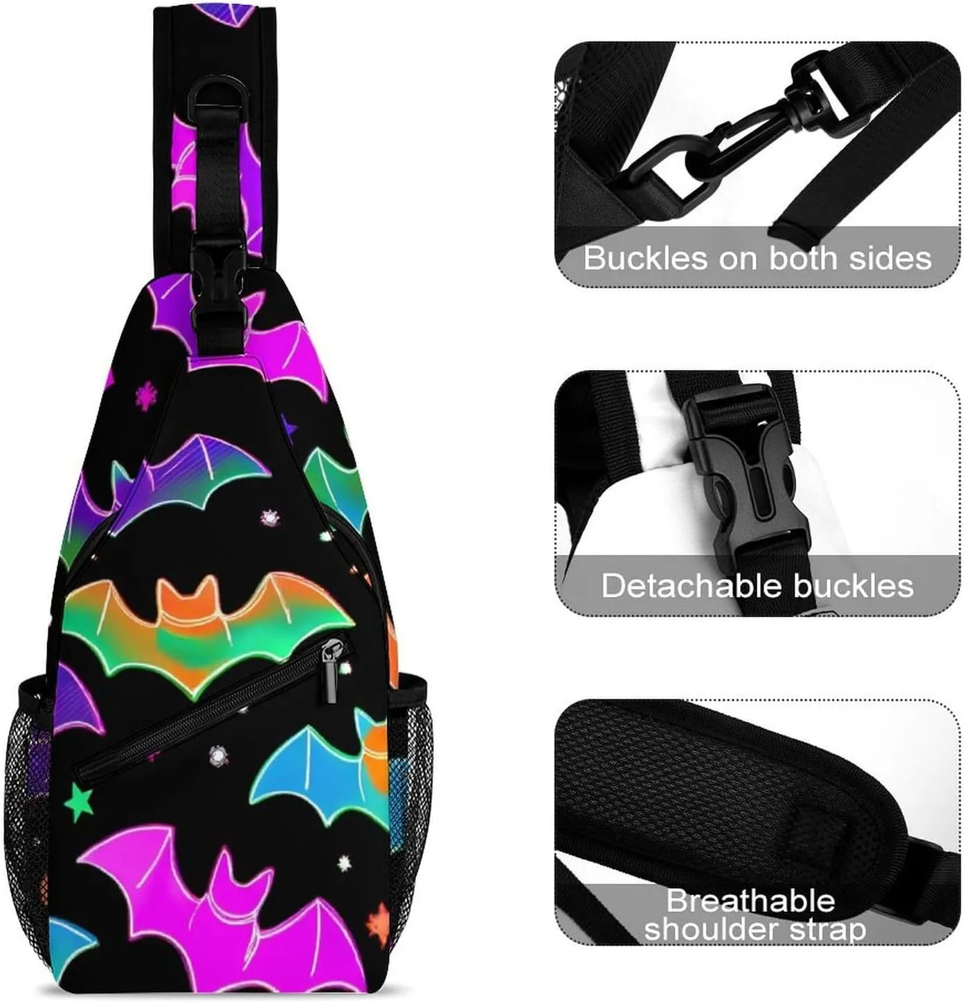 Men & Women Sling Shoulder Backpack Outdoor Sport Daypack Travel Bag - Anti-Theft Multipurpose Tote Bags, Halloween Goth Gothic Moon Star Triangle Sling Shoulder Backpacks Bag