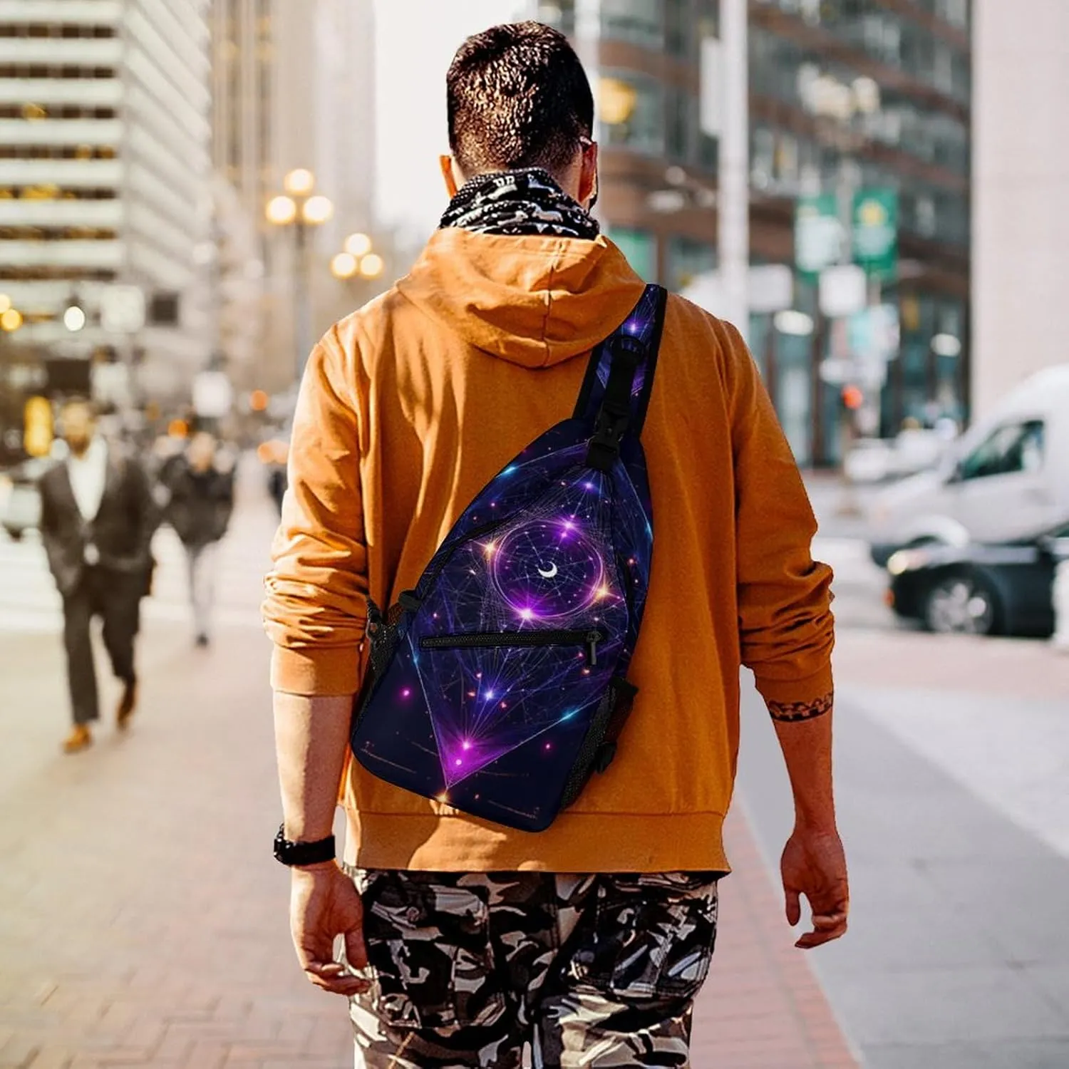 Men & Women Sling Shoulder Backpack Sacred Geometry Symbols Sun Moon Trippy Purple Outdoor Sport Daypack Travel Bag - Multipurpose Anti-Theft Tote Bags, Durable Crossbody Shoulder Bag