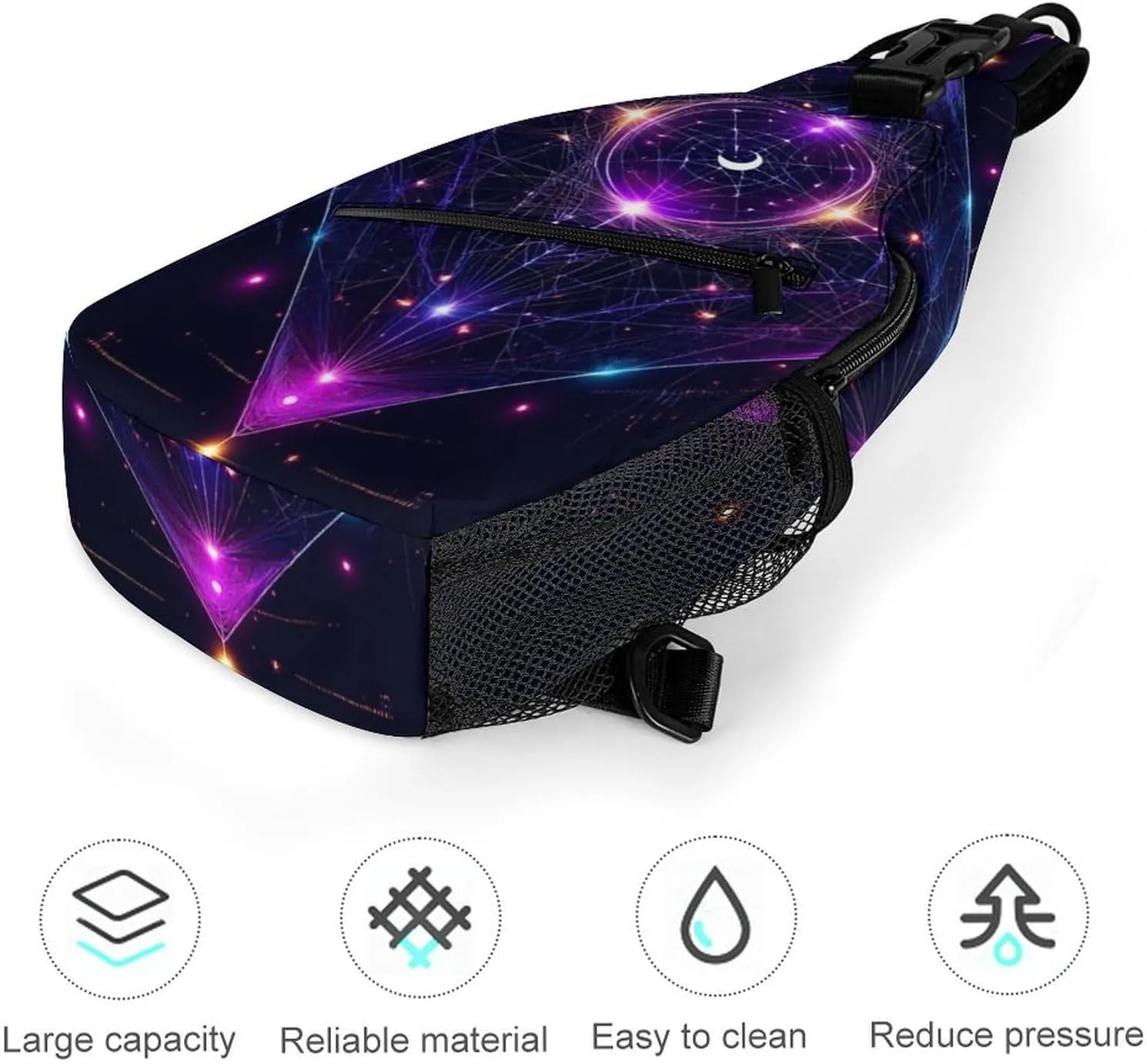 Men & Women Sling Shoulder Backpack Sacred Geometry Symbols Sun Moon Trippy Purple Outdoor Sport Daypack Travel Bag - Multipurpose Anti-Theft Tote Bags, Durable Crossbody Shoulder Bag