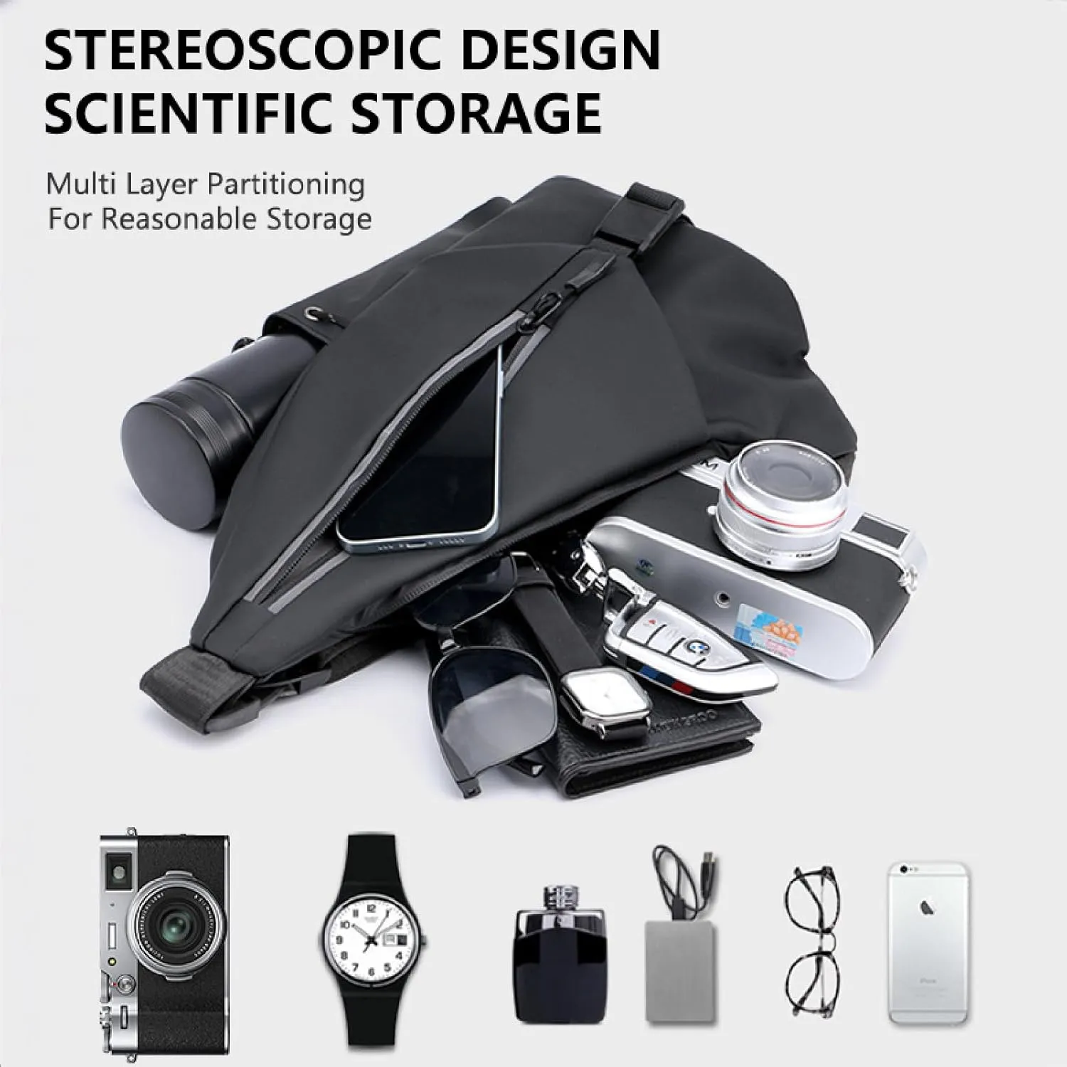 Men Crossbody Bag Sling Waterproof Shoulder Bag Travel Hiking Chest Bag Daypack(Gray)
