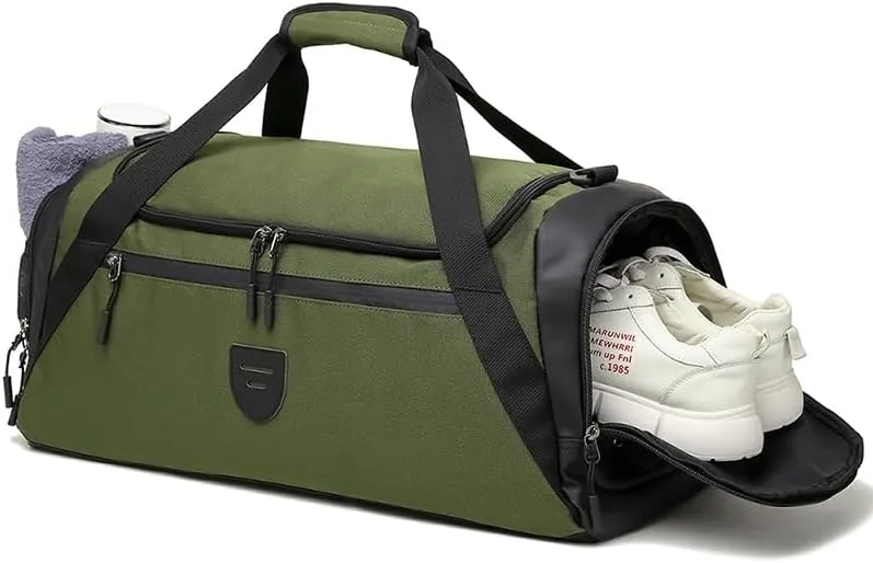 Men Gym Bag, Waterproof Sports Duffle Bag 45L with Shoe Compartment & Wet Pocket for Travel/Workout/Getaway/Dance (Black - 45L)