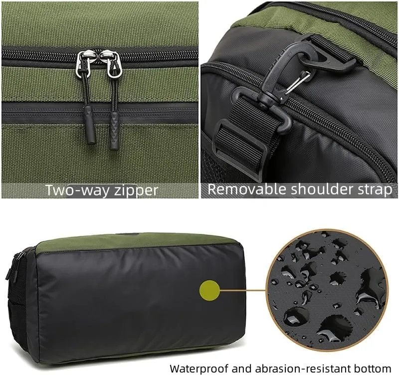 Men Gym Bag, Waterproof Sports Duffle Bag 45L with Shoe Compartment & Wet Pocket for Travel/Workout/Getaway/Dance (Black - 45L)