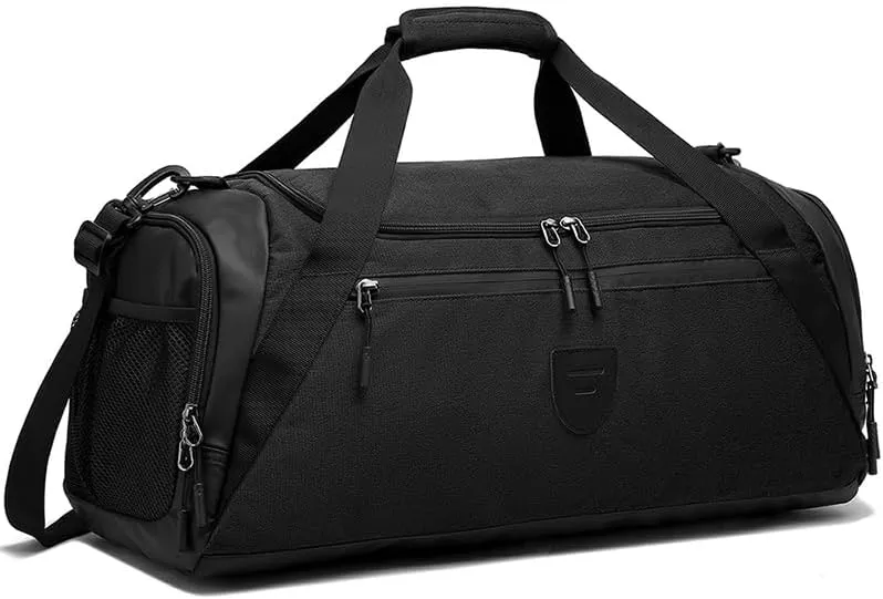 Men Gym Bag, Waterproof Sports Duffle Bag 45L with Shoe Compartment & Wet Pocket for Travel/Workout/Getaway/Dance (Black - 45L)