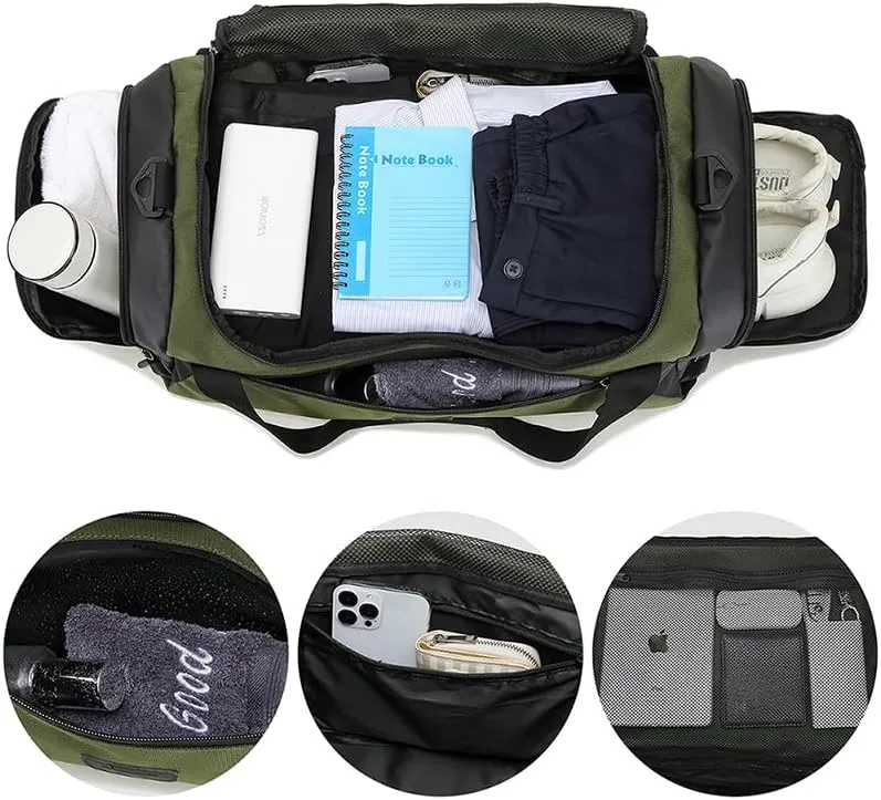 Men Gym Bag, Waterproof Sports Duffle Bag 45L with Shoe Compartment & Wet Pocket for Travel/Workout/Getaway/Dance (Black - 45L)