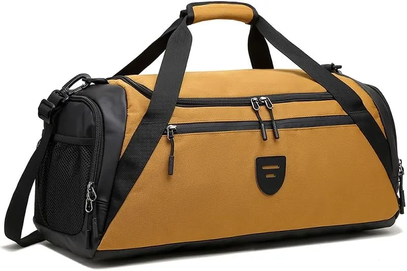 Men Gym Bag, Waterproof Sports Duffle Bag 45L with Shoe Compartment & Wet Pocket for Travel/Workout/Getaway/Dance (Khaki - 45L)