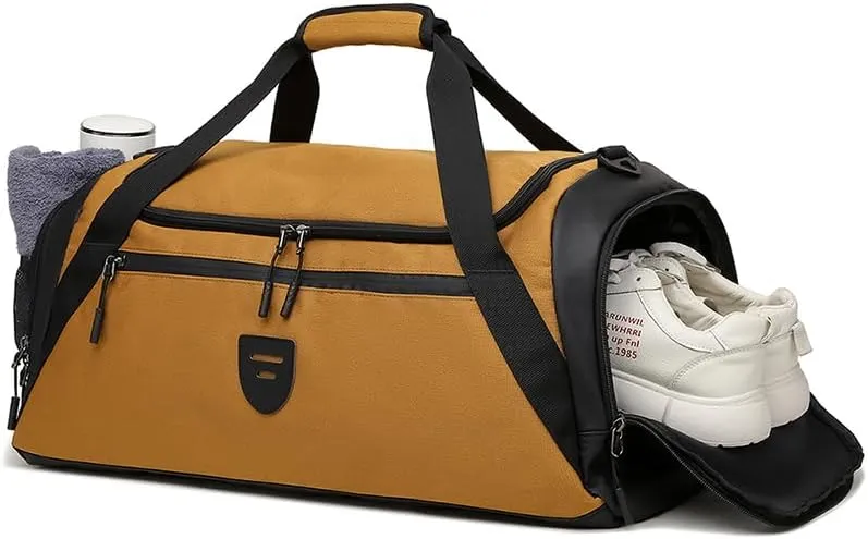 Men Gym Bag, Waterproof Sports Duffle Bag 45L with Shoe Compartment & Wet Pocket for Travel/Workout/Getaway/Dance (Khaki - 45L)