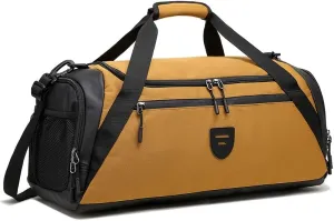Men Gym Bag, Waterproof Sports Duffle Bag 45L with Shoe Compartment & Wet Pocket for Travel/Workout/Getaway/Dance (Khaki - 45L)