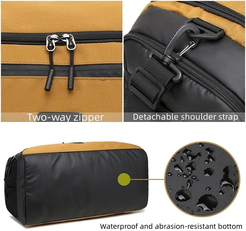 Men Gym Bag, Waterproof Sports Duffle Bag 45L with Shoe Compartment & Wet Pocket for Travel/Workout/Getaway/Dance (Khaki - 45L)