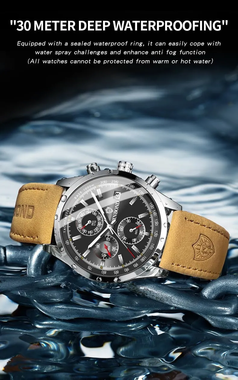 Men Quartz Watch Luxury Sports Waterproof Chronograph Luminous Date Man Wristwatch Business Leather Men's Watches Clock