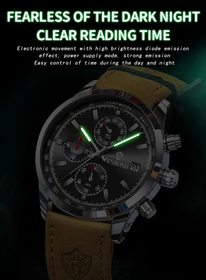 Men Quartz Watch Luxury Sports Waterproof Chronograph Luminous Date Man Wristwatch Business Leather Men's Watches Clock