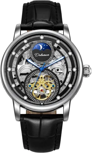 Men Tourbillon Hollow Automatic Mechanical Watch Moon Phase Fashion Waterproof Luminous Sports Watches Man Stainless Steel/Leather Business Wristwatch