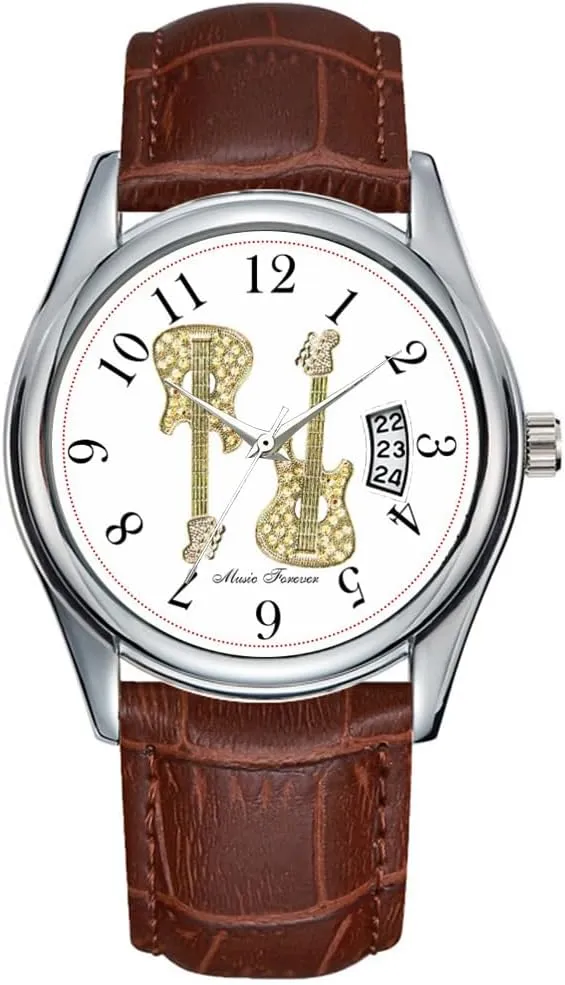 Men Watch Casual Waterproof Quartz Watches Clock Date Classic Business Brown Leather Christmas Wristwatch Gold Guitar Watches