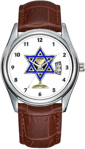 Men Watch Casual Waterproof Quartz Watches Clock Date Classic Business Brown Leather Christmas Wristwatch Jewish Star Watches