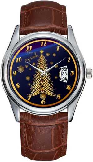 Men Watch Casual Waterproof Quartz Watches Clock Date Classic Business Brown Leather Christmas Wristwatch Seasons Greetings Soft Tree Watches