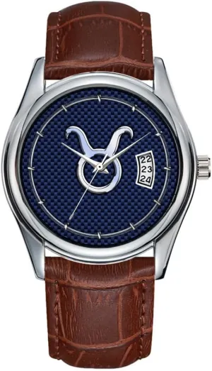 Men Watch Casual Waterproof Quartz Watches Clock Date Classic Business Brown Leather Christmas Wristwatch Taurus Zodiac Sign Decor Navy Blue Carbon Fiber Wrist Watches
