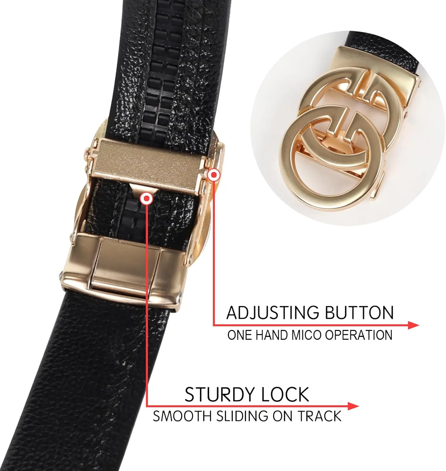 Men&Womens Leather Dress Belt Business Automatic Buckle Belt Color:Black Silver Gold