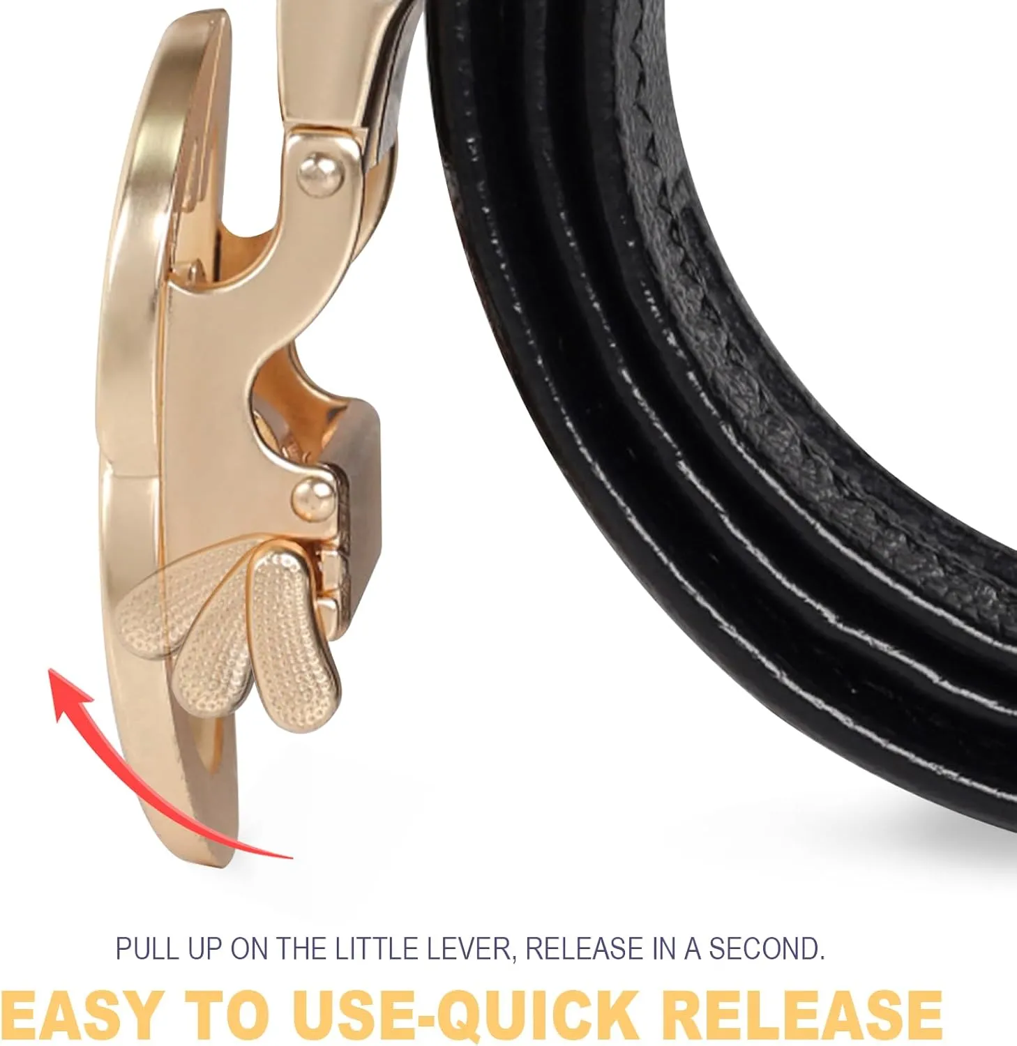 Men&Womens Leather Dress Belt Business Automatic Buckle Belt Color:Black Silver Gold