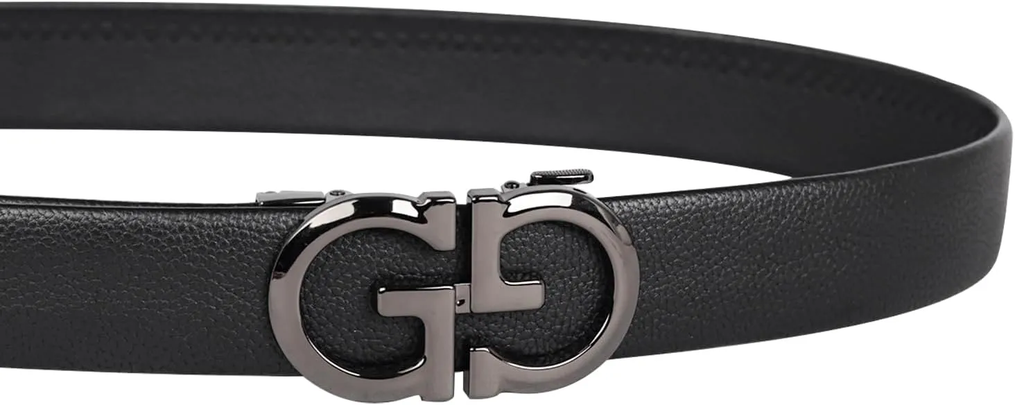 Men&Womens Leather Dress Belt Business Automatic Buckle Belt Color:Black Silver Gold
