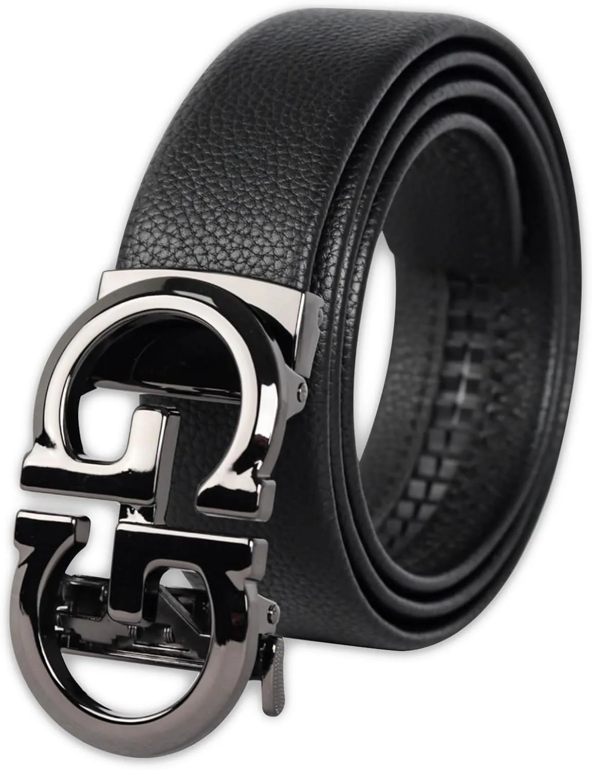 Men&Womens Leather Dress Belt Business Automatic Buckle Belt Color:Black Silver Gold