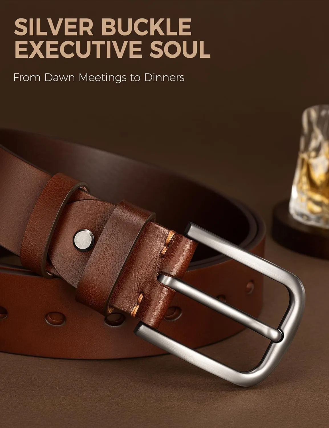 Men's 1.5" Everyday Leather Belt Solid Leather for Work Business and Casual