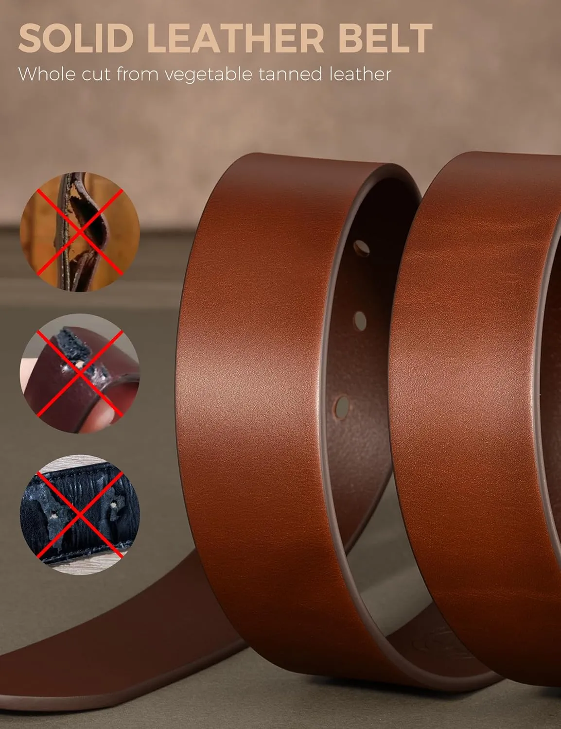 Men's 1.5" Everyday Leather Belt Solid Leather for Work Business and Casual