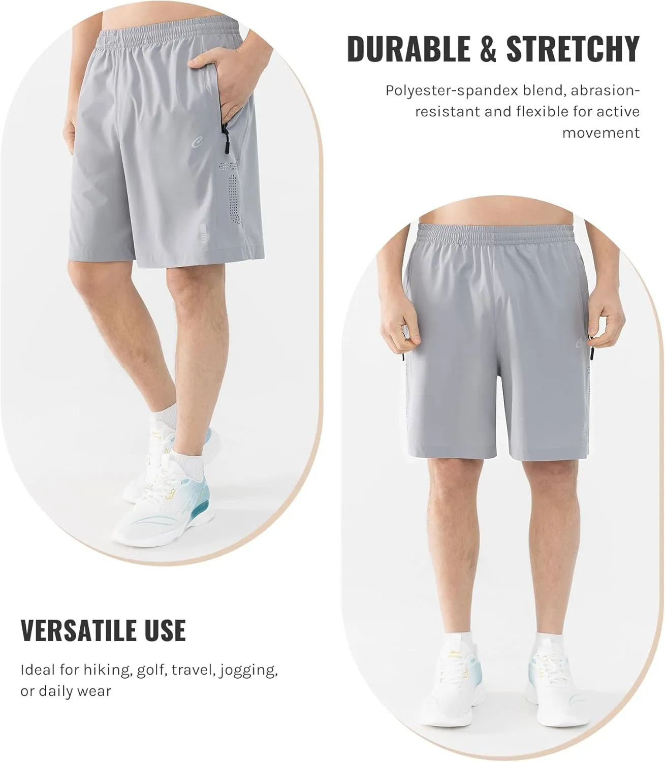 Men's 7" Quick-Dry Hiking Shorts UPF50  Reflective, Lightweight 3 Zipper Pockets Stretch for Running Gym Outdoor