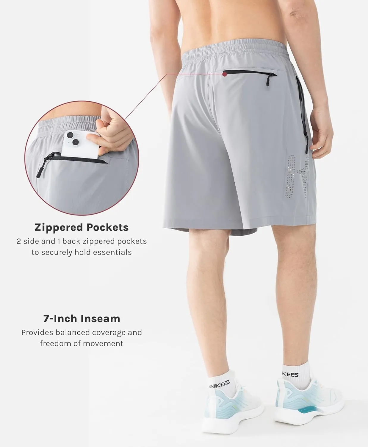 Men's 7" Quick-Dry Hiking Shorts UPF50  Reflective, Lightweight 3 Zipper Pockets Stretch for Running Gym Outdoor