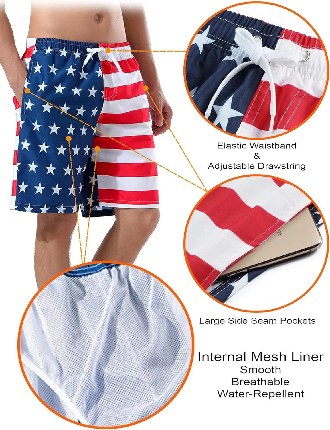 Men's 9" Quick Dry Swim Trunks with Mesh Lining and Cargo Pockets, Beach Shorts Bathing Suits
