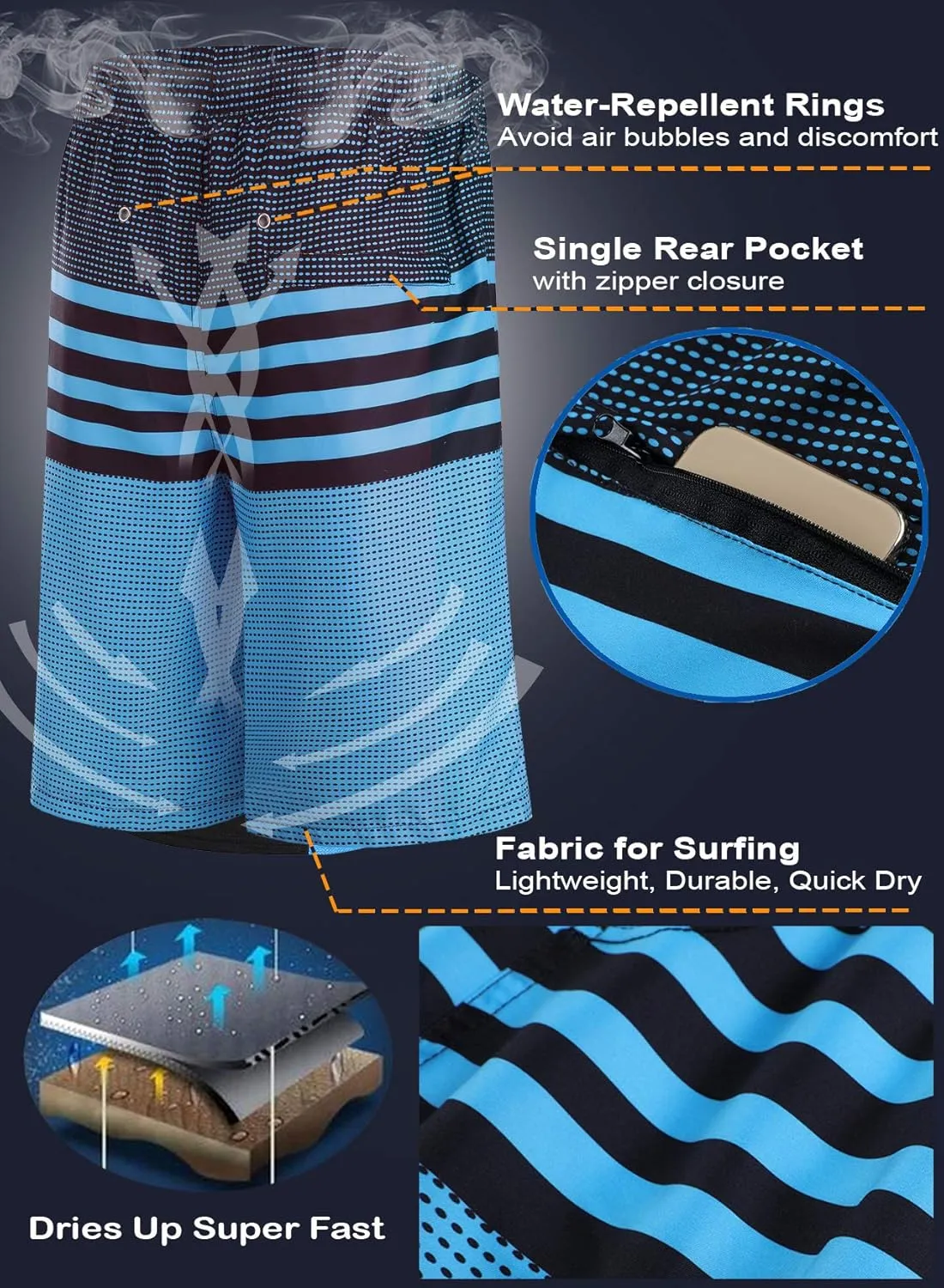 Men's 9" Quick Dry Swim Trunks with Mesh Lining and Cargo Pockets, Beach Shorts Bathing Suits