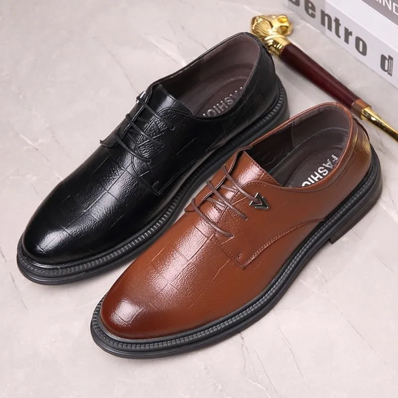Men's Alligator Crocodile Print Oxfords Fashion Lace Up Dress Shoes Classic Round Toe Lace Up Lug Sole Soft Bottom Business Work Shoes