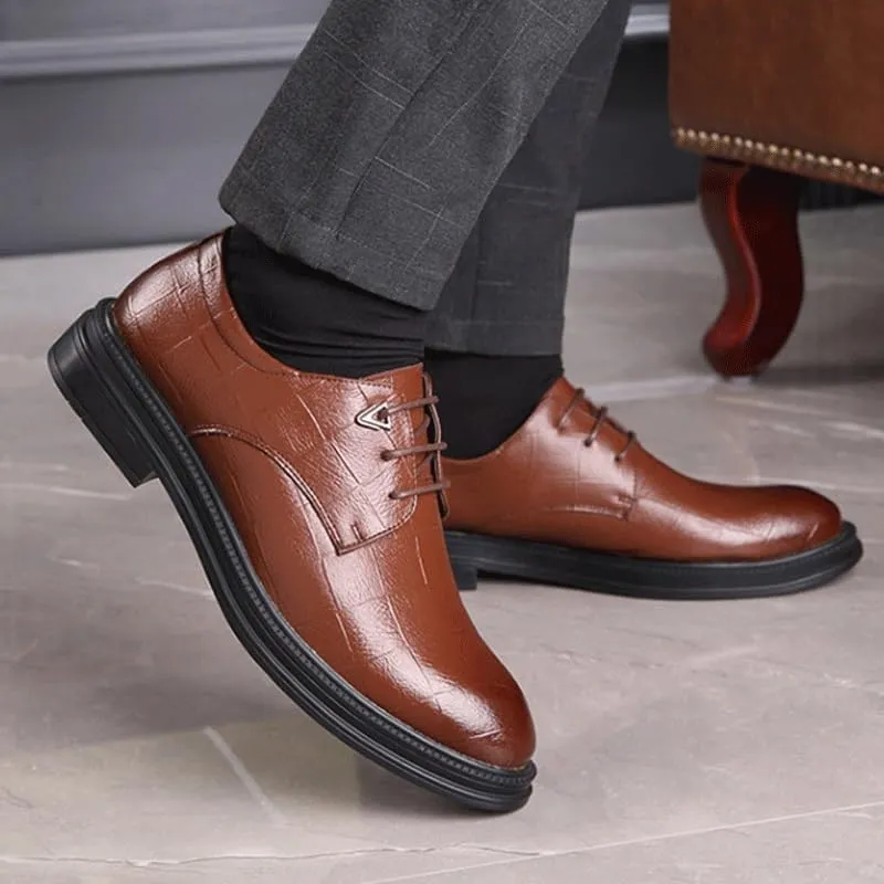 Men's Alligator Crocodile Print Oxfords Fashion Lace Up Dress Shoes Classic Round Toe Lace Up Lug Sole Soft Bottom Business Work Shoes