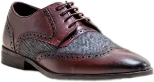 Mens Brougue Genuine Leather Tweed Dress Shoes Lace Up Formal Footwear
