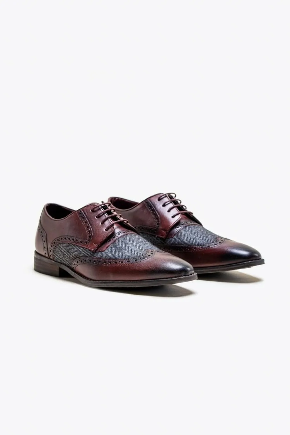 Mens Brougue Genuine Leather Tweed Dress Shoes Lace Up Formal Footwear