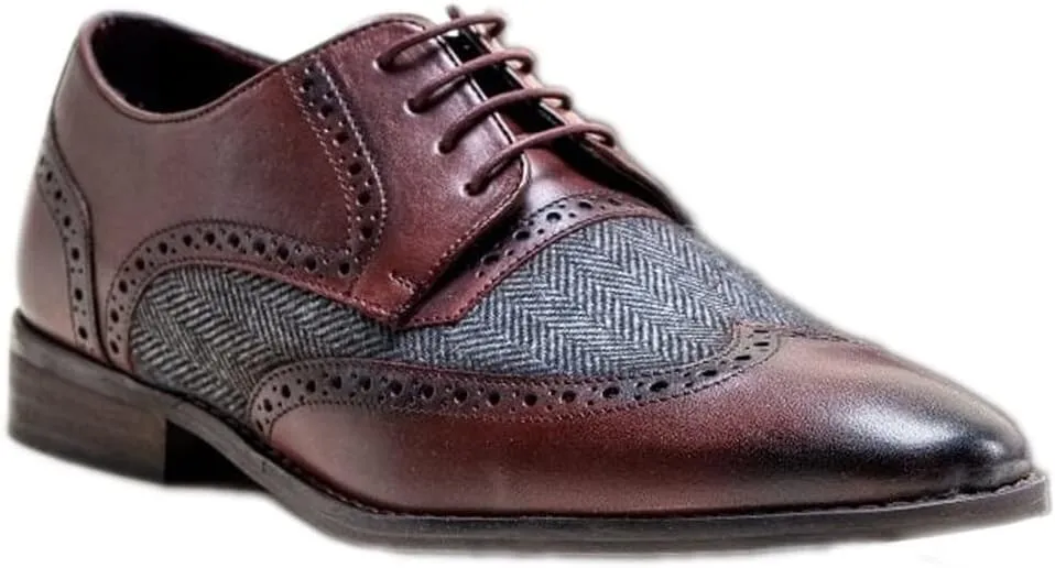 Mens Brougue Genuine Leather Tweed Dress Shoes Lace Up Formal Footwear