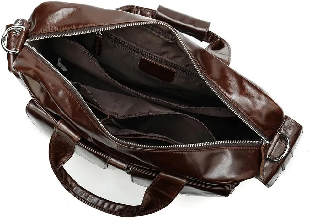 Men's Business Handbag Large Capacity Business Briefcase Wear-resistant Oil Wax Leather Satchel