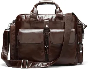 Men's Business Handbag Large Capacity Business Briefcase Wear-resistant Oil Wax Leather Satchel
