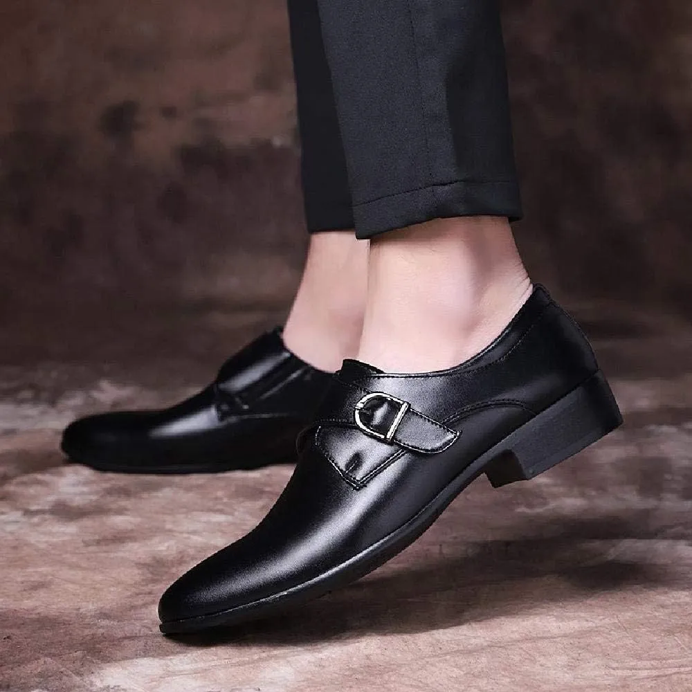 Men's Business Leather Shoes，Asakuchi Buckle Dress Shoes Modern Urban Work Office Formal Shoes,Black- 46/UK 11.5/US 12
