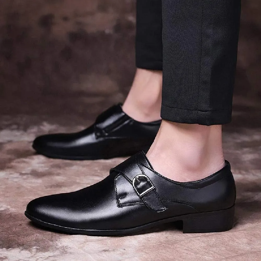 Men's Business Leather Shoes，Asakuchi Buckle Dress Shoes Modern Urban Work Office Formal Shoes,Black- 46/UK 11.5/US 12