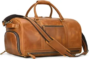 Men's Business Travel Handbag Single Shoulder Oblique Straddle Bag with Shoe Position Cowhide Duffel Bag