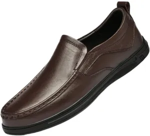 Men's Classic Leather Oxford Shoes Summer Dress Shoes Business Formal Slip-On Comfortable Derby Shoes(Brown,7)
